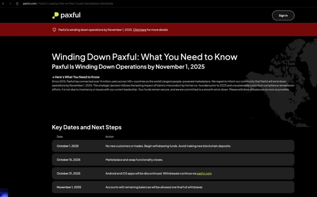 why paxful is shutting down