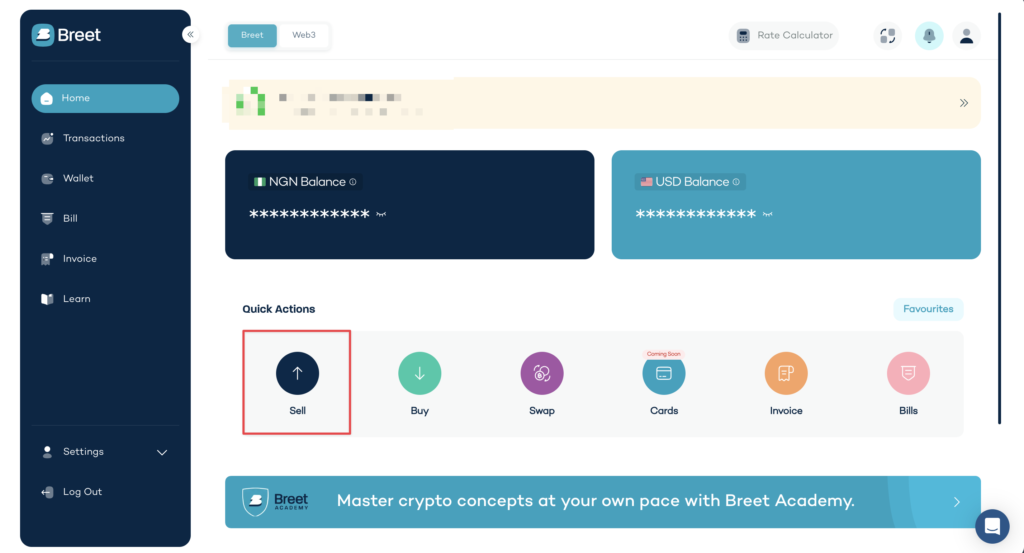 Breet dashboard home